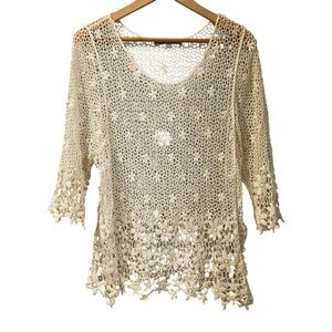 Cecico Cream Crochet Sheer Top L